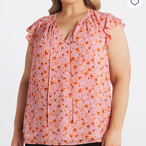 Les Serein pink floral sleeveless shirt Size 1X - Picture 2 of 12